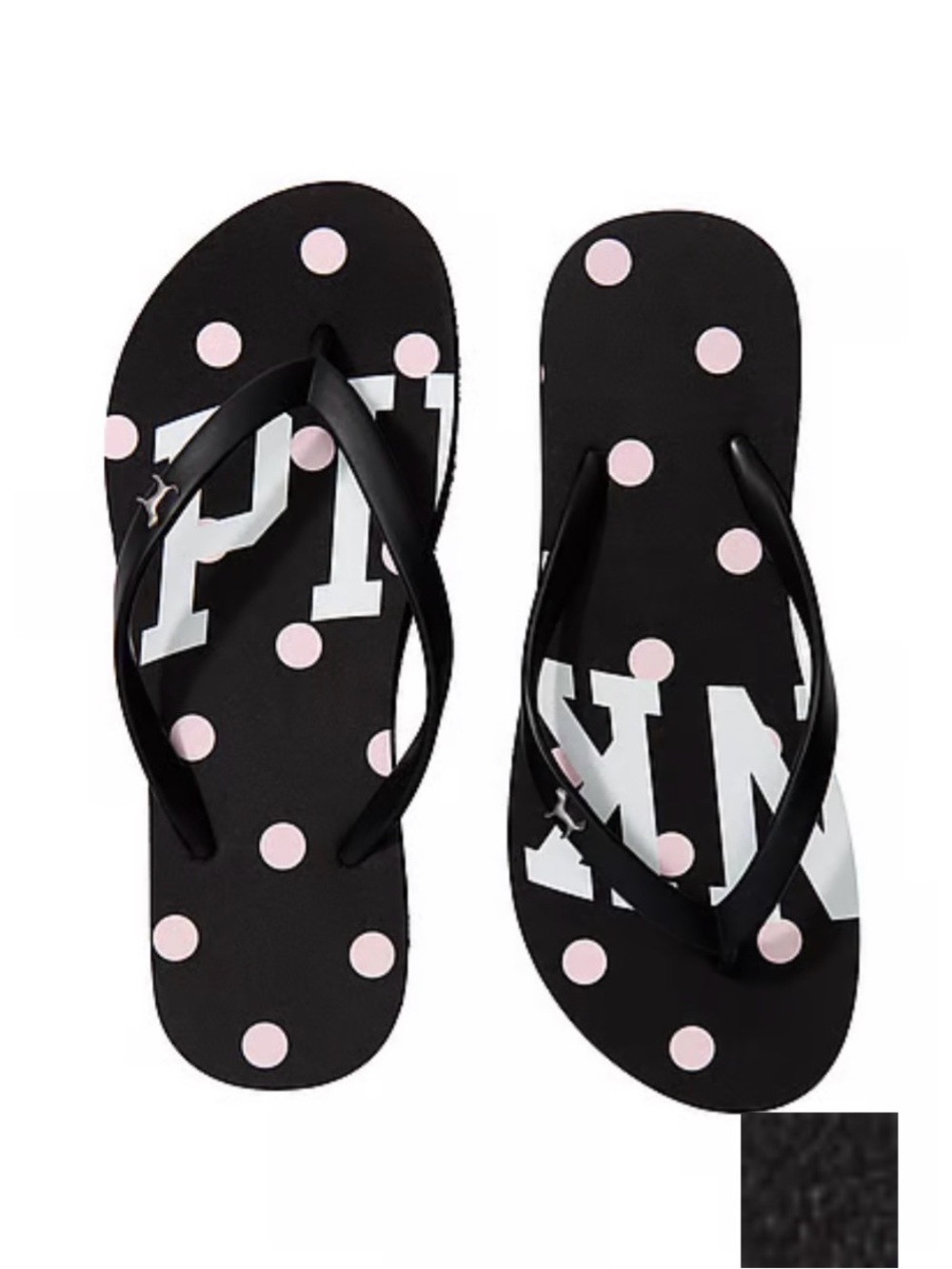 PINK Victoria's Secret Black Flip Flops with Pink Polka Dots